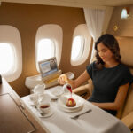 Emirates passenger enjoying a chocolate dessert