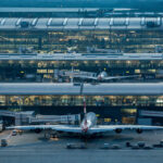 Heathrow Airport, Terminal 5 complex viewed from control tower.