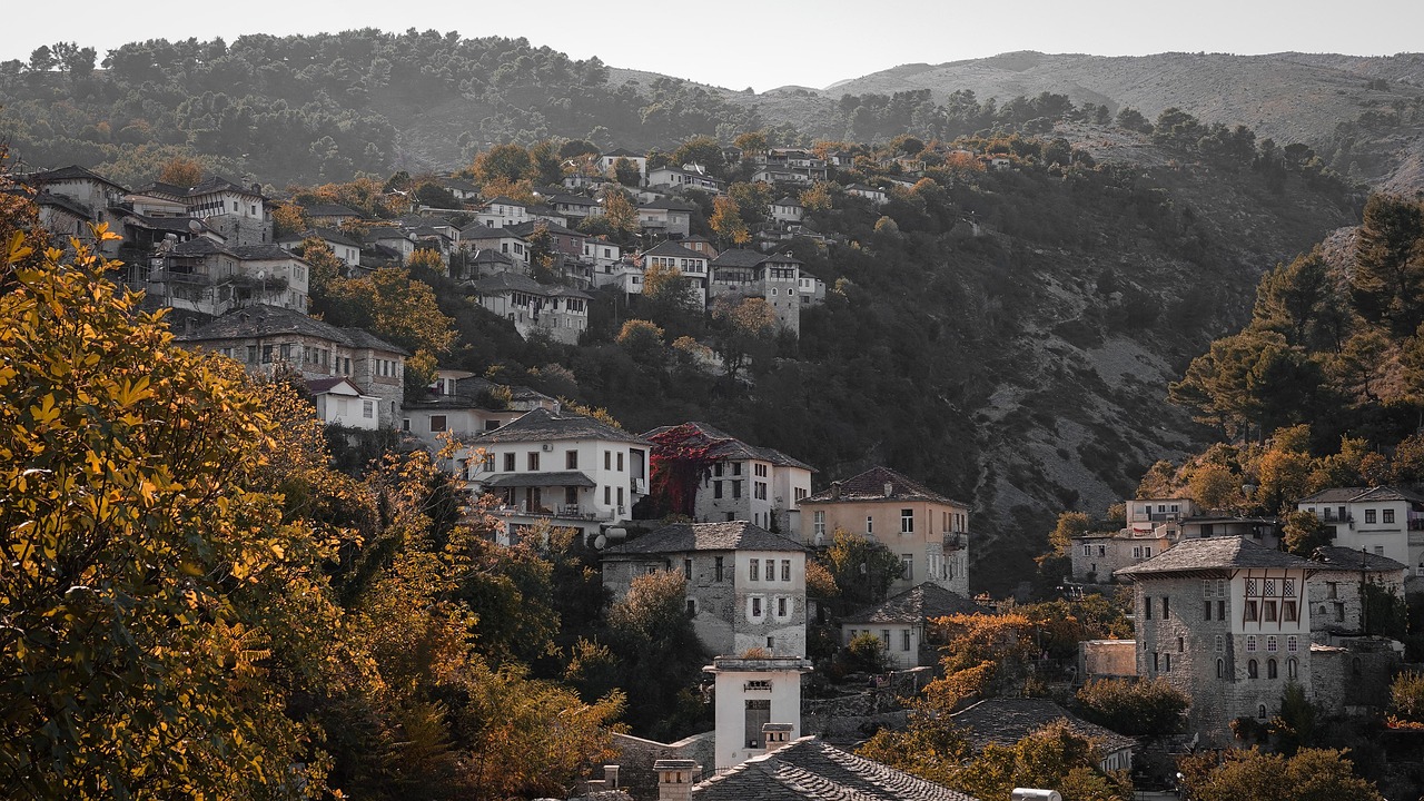 View of houses on top of mountains in Albania. Emerging destination