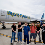 Iron Maiden and their customized Boeing 757 that is flown by lead singer Bruce Dickinson. © AP Photo