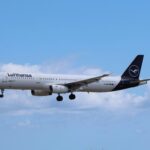 Lufthansa aircraft in the sky. Lufthansa Tecknik receives red dot awards