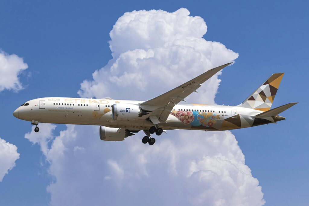 Etihad airplane in the sky