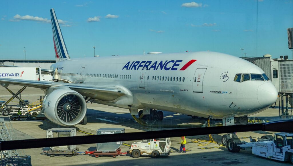 Air France aircraft through the airport window