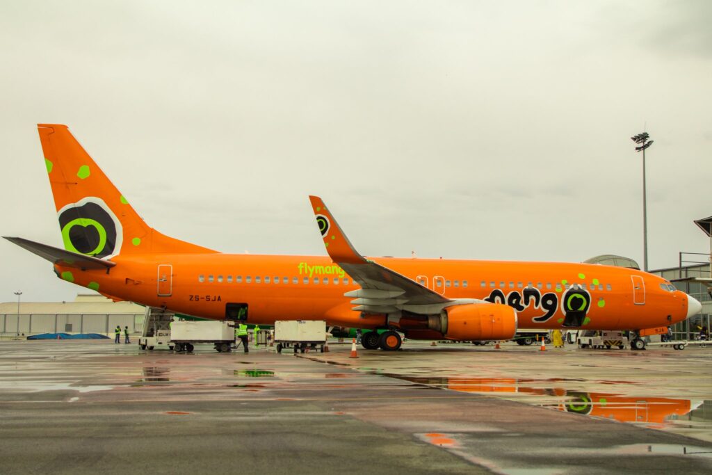 Mango airliens aricraft on the tarmac. Mango airlines faces uphill battle as rescue plan falters