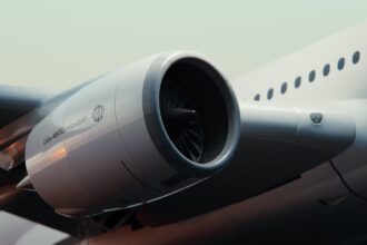 Close-up of an aircraft engine