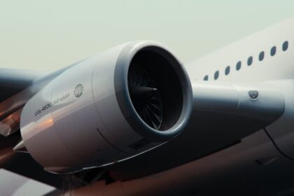 Close-up of an aircraft engine