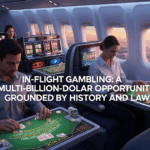 People playing casino games on an aircraft