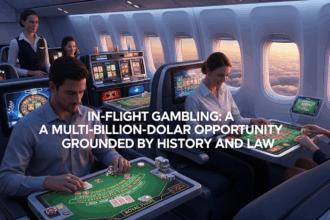 People playing casino games on an aircraft