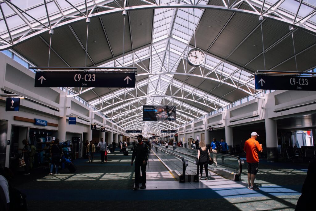 People at an airport terminal