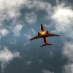 Plane in the blue sky with clouds