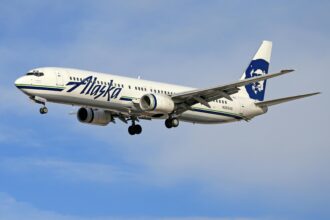 Alaska Airlines aircraft in the sky
