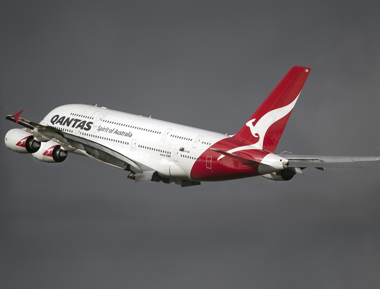 Qantas plane flying into the clouds