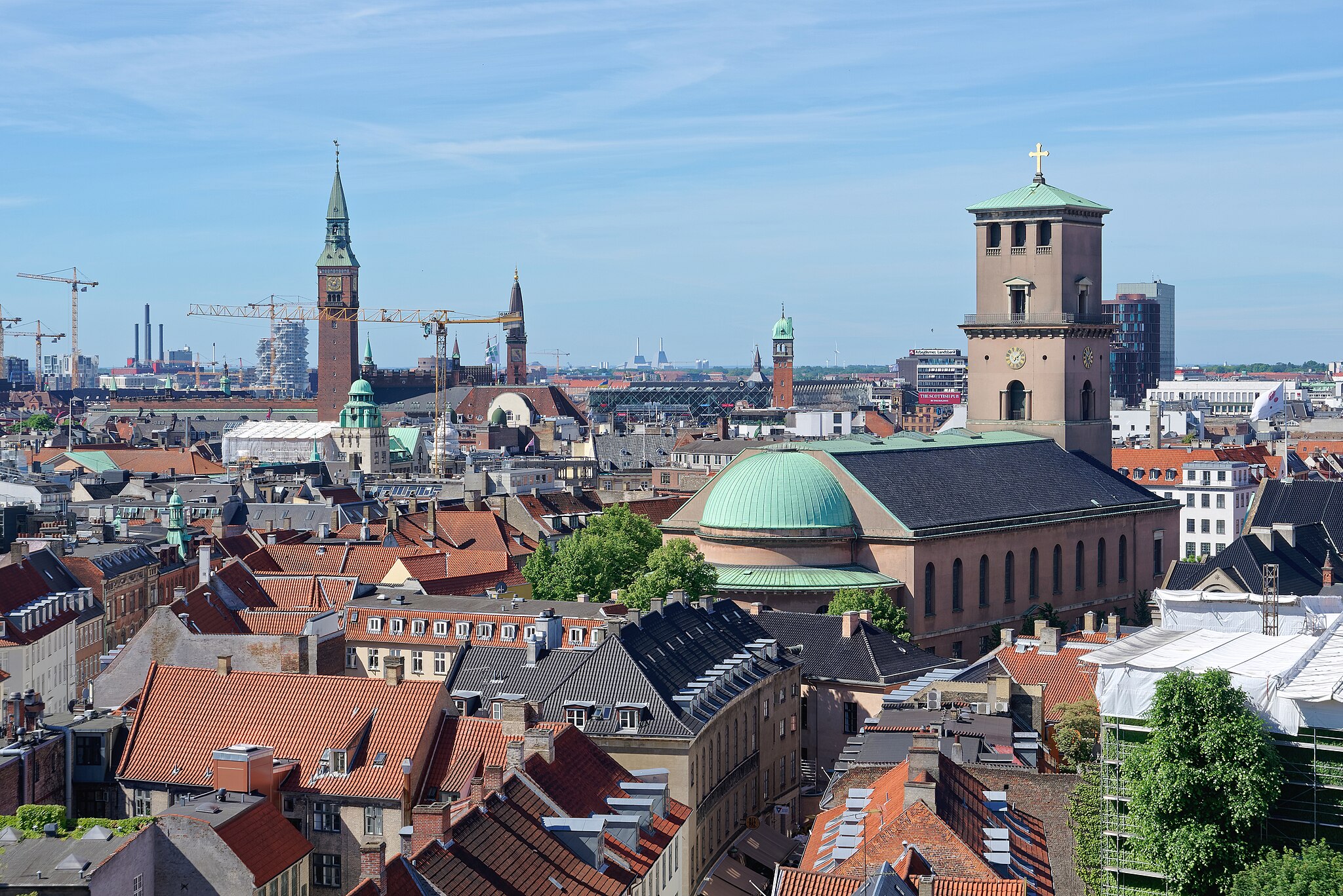 The city skyline of Copenhagen, with Copenhagen Cathedral visible on the right.