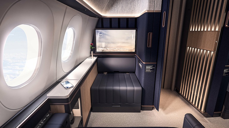 First class suite in a Lufthansa airline plane