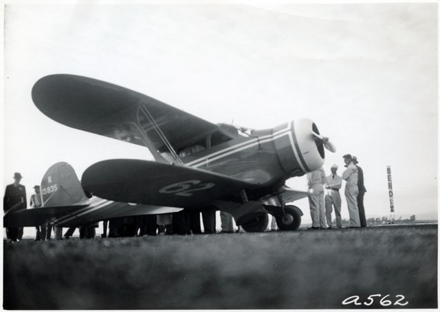 Louise Thaden and Blanche Wilcox Noyes' Beech Staggerwing C17R No. 81 at the finish of the 1936 Bendix Trophy Race
