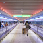 Passenger walkway at Heathrow Airport.