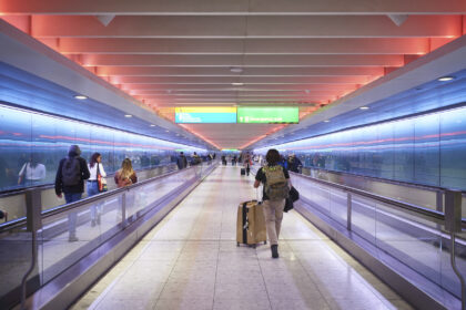 Passenger walkway at Heathrow Airport.