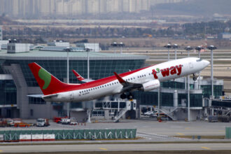 T'way Air Boeing 737, taking off