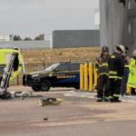 The crash site in a car park in Denver