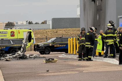 The crash site in a car park in Denver