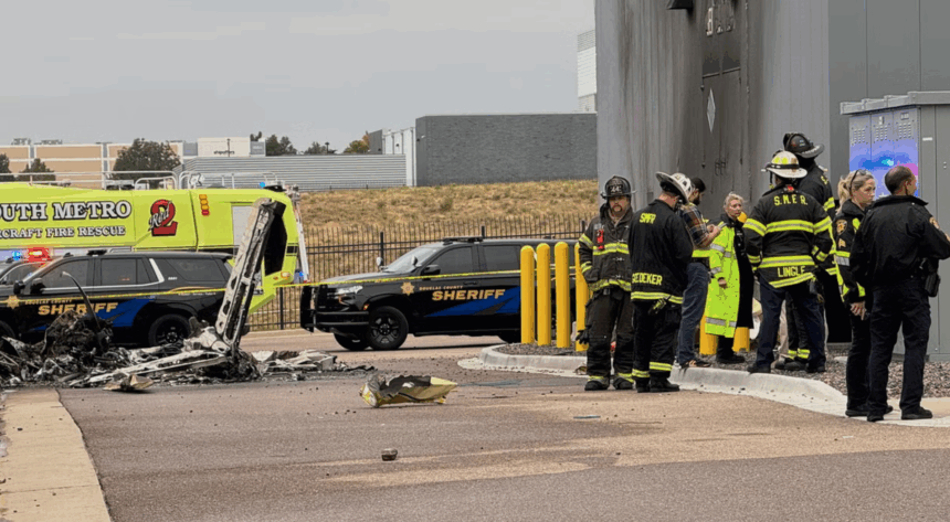 The crash site in a car park in Denver