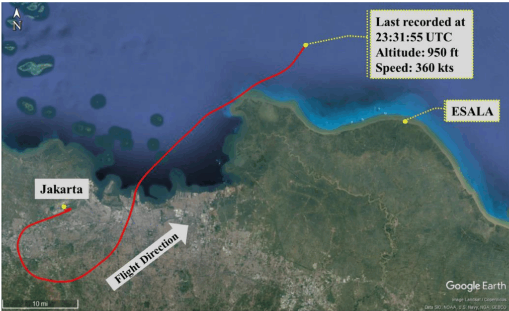 Figure 23: The flight track of LNI610 based on ADS-B