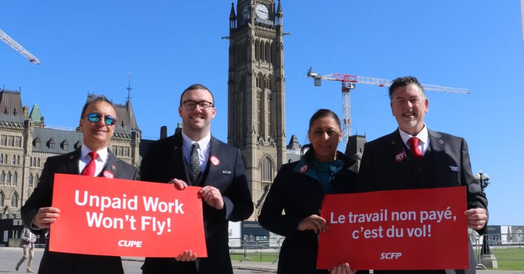 CUPE workers lobbying against unpaid work on Parliament hill