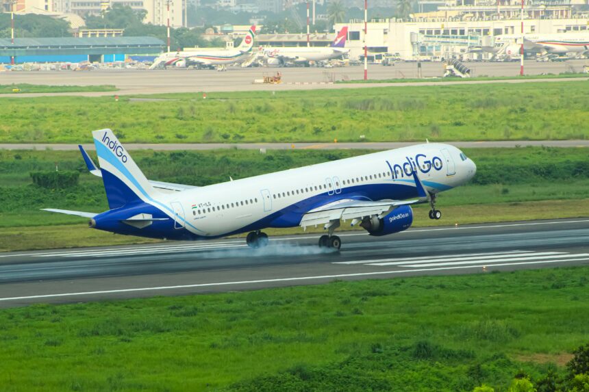 An Indigo Airbus A320 taking off from Hazrat Shahjalal International Airport
