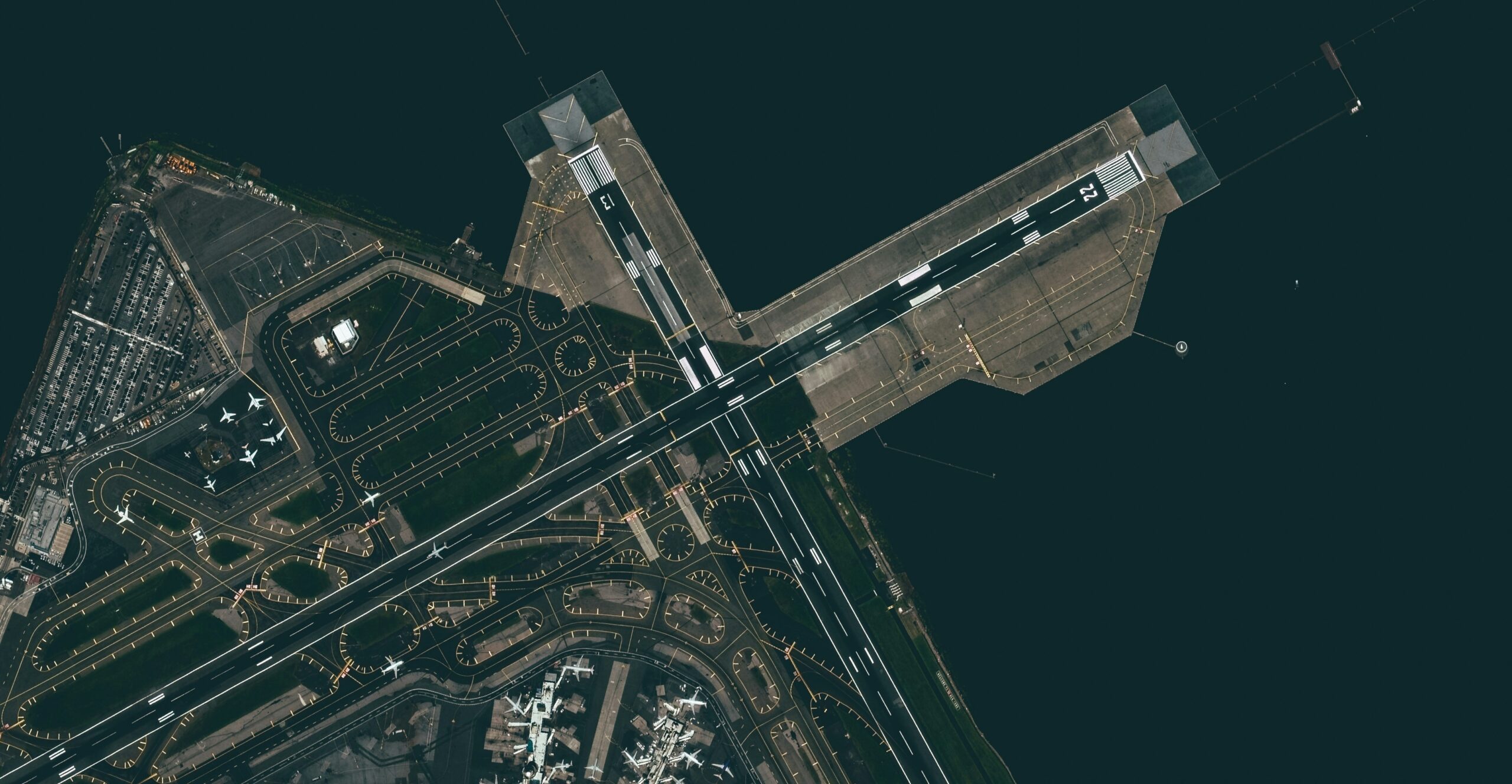Aerial view of airport runways