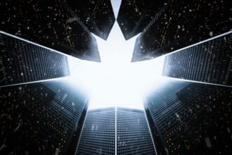 High rise Buildings formed in a Canadian maple leaf shape