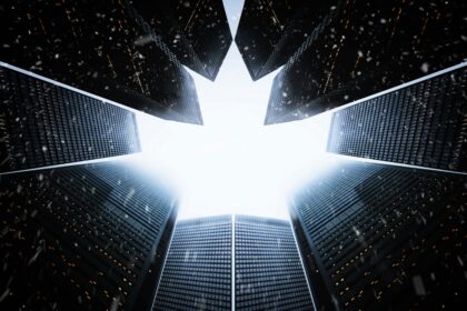 High rise Buildings formed in a Canadian maple leaf shape