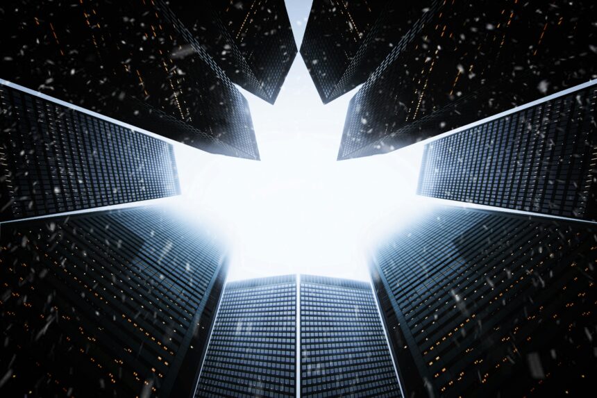 High rise Buildings formed in a Canadian maple leaf shape