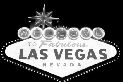 Grayscale Photo of a Fabulous Las Vegas Sign
