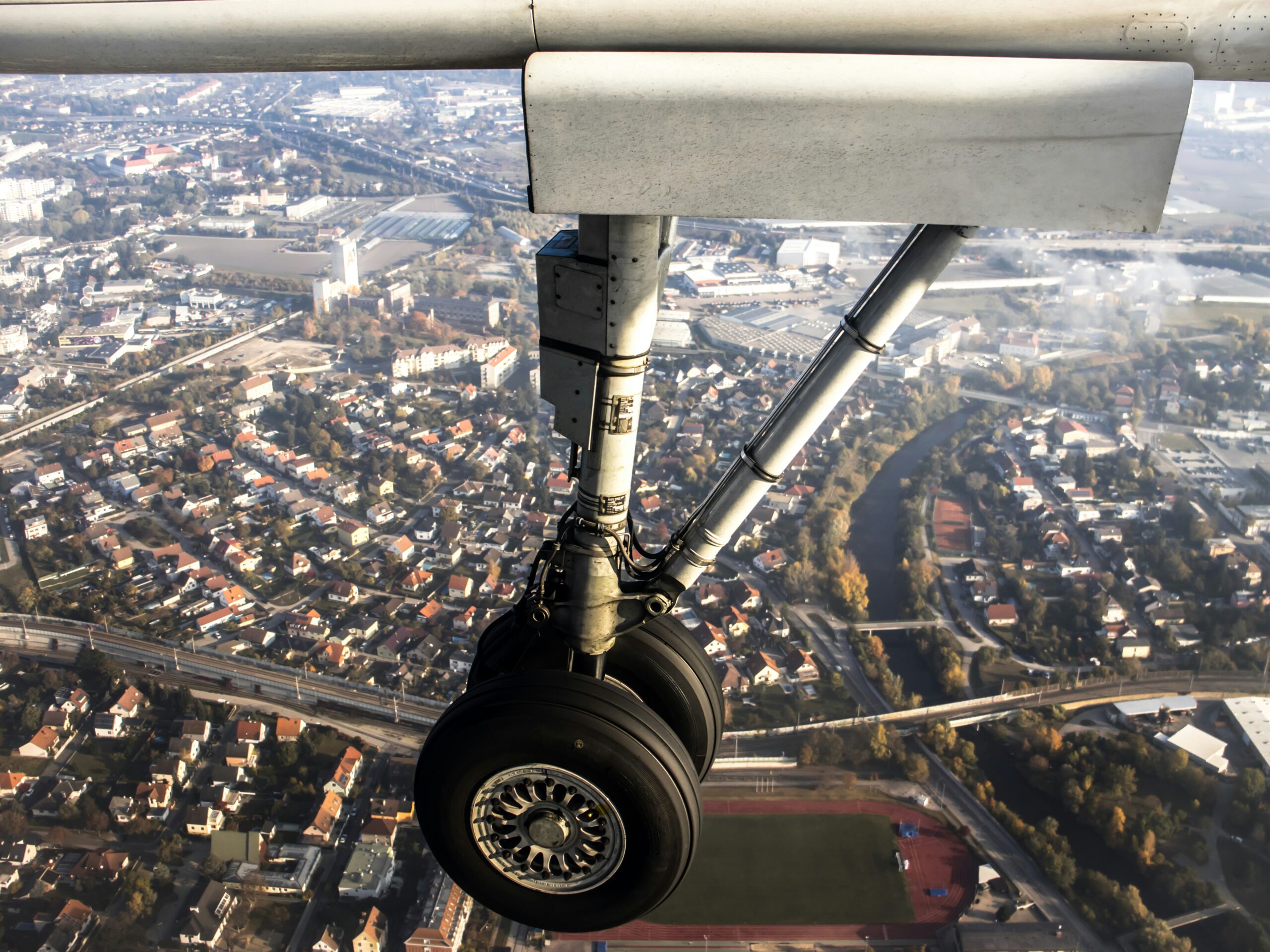 Landing Gear from the Air Over a City