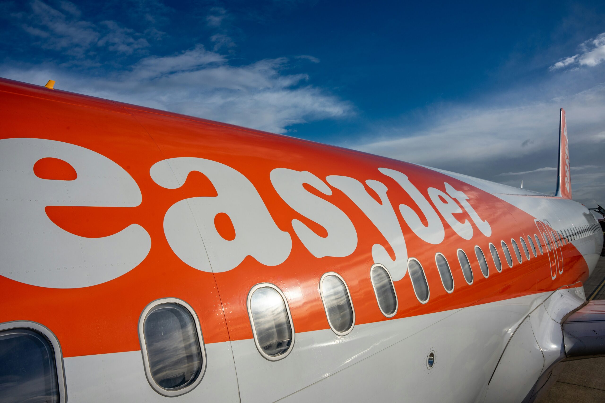 Close up of the side of an EasyJet aircraft