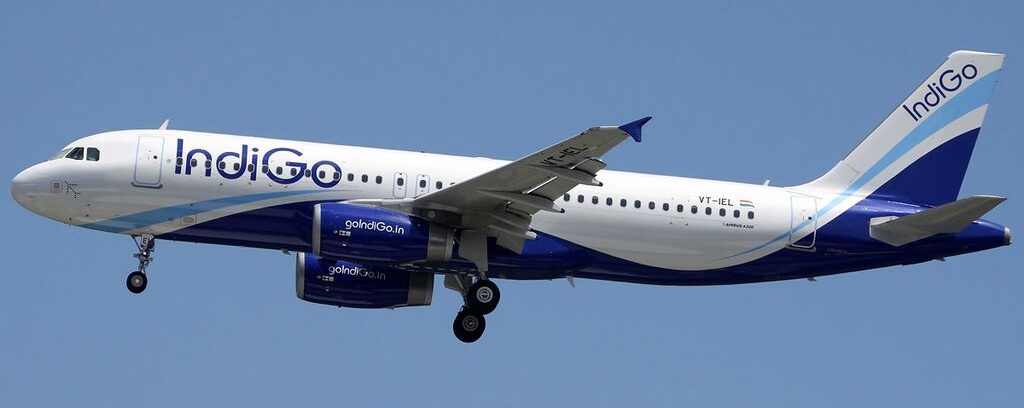 An IndiGo Airbus A320-200 in air.