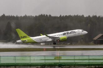 aircraft take off from the airport runway and starts flying