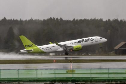 aircraft take off from the airport runway and starts flying