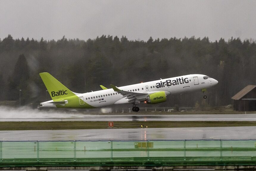 aircraft take off from the airport runway and starts flying