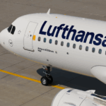 Side image of an Lufthansa airline airbus A320