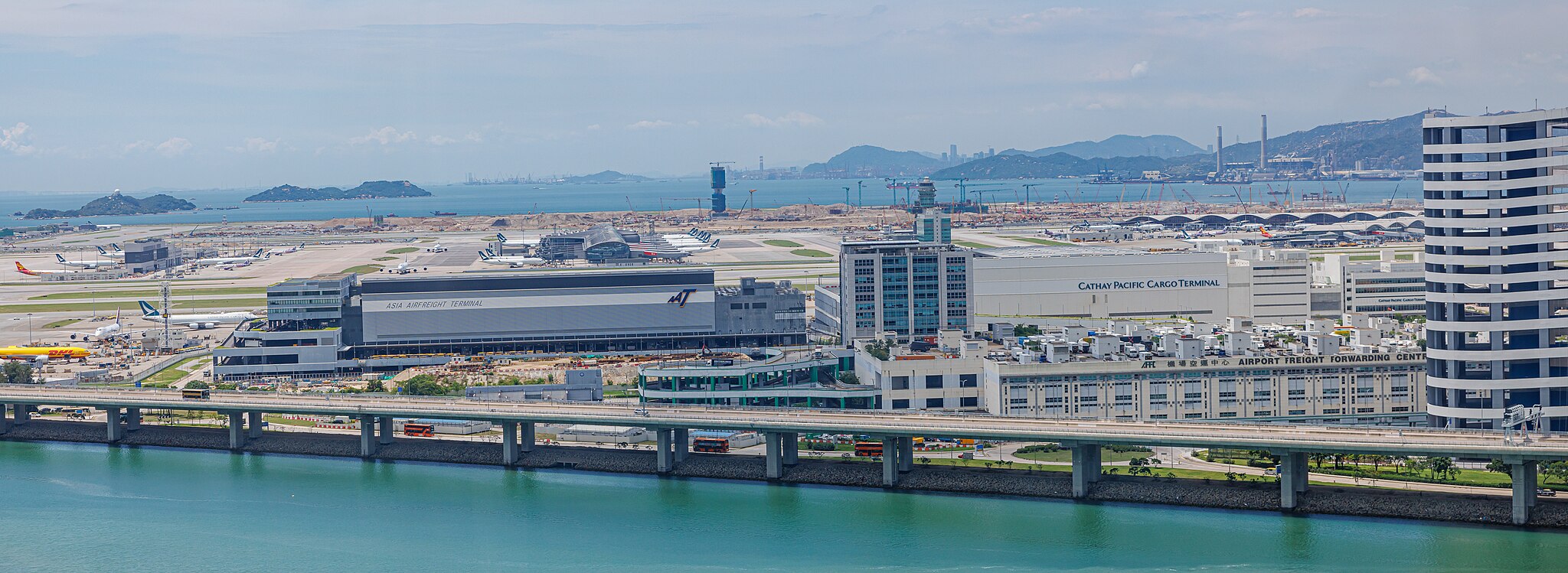 A view from a plane of Hong Kong International Airport
