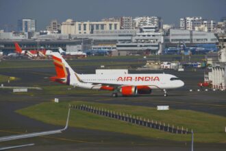 Air India A320 aircraft on the runway.