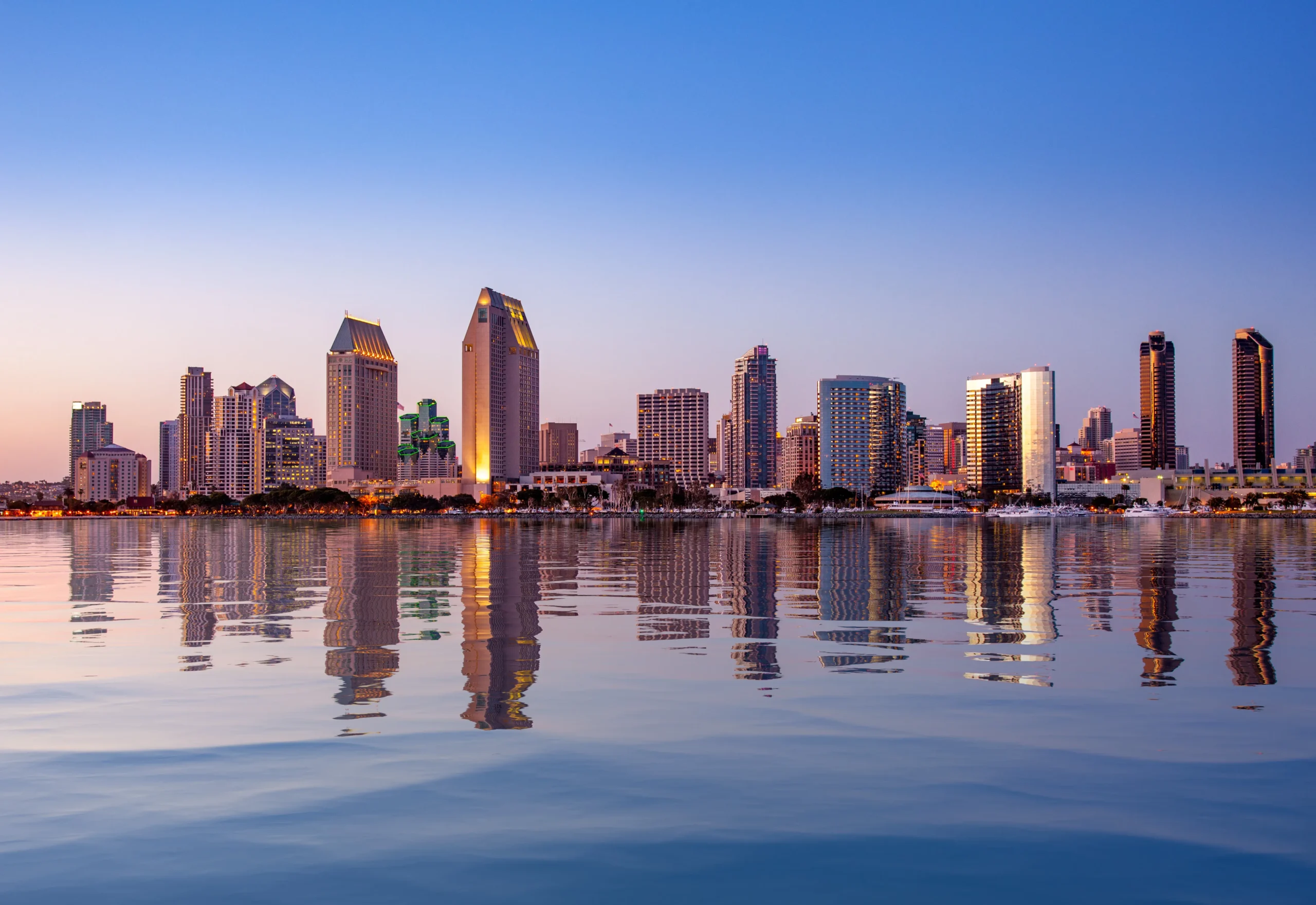 The skyline of San Diego, California, viewed from across the San Diego Bay