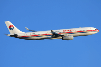 A China Eastern Airlines Airbus A330 aircraft in the air.
