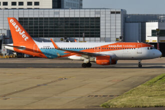 An easyJet flight with easyJet holidays special livery.
