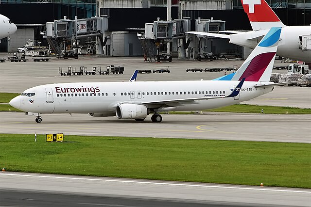 Eurowings Boeing 737-81D on the runway of an airport