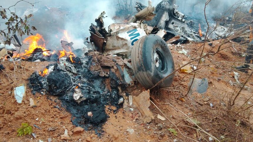 Twelve feared dead as a small aircraft has crashed off the coast of Kenya in Kwale, image shows the remains of the crash whilst emergency services fight the fire and look for survivors.