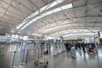 Terminal 1 Departure Hall at Incheon International Airport, South Korea.