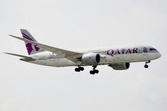 Qatar aiways flight in air