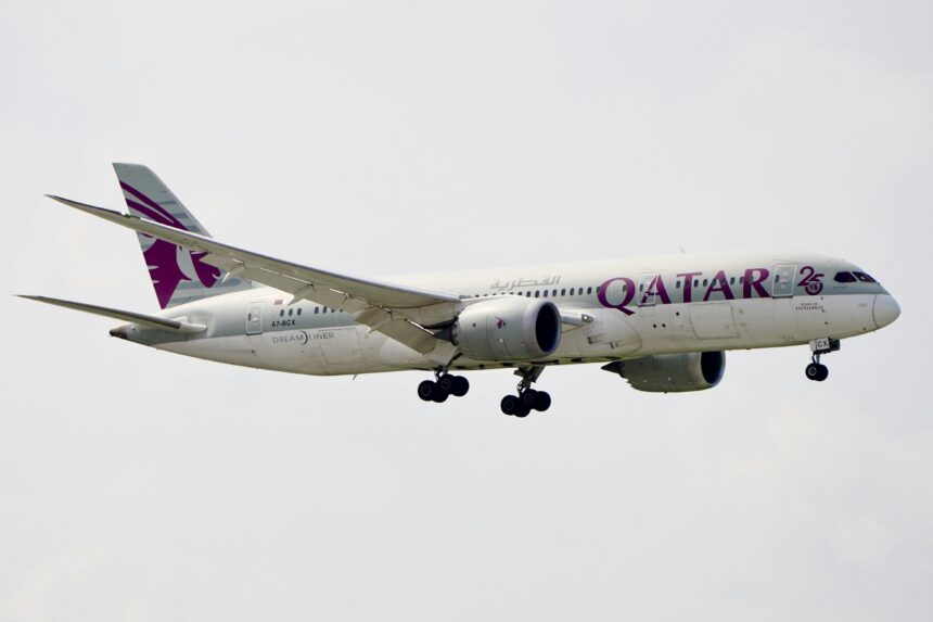 Qatar aiways flight in air